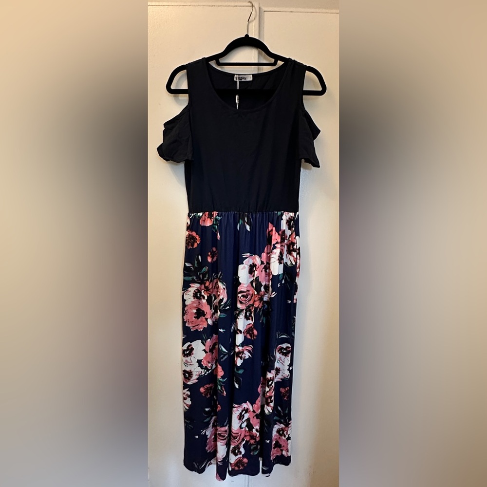 Navy blue floral maxi dress